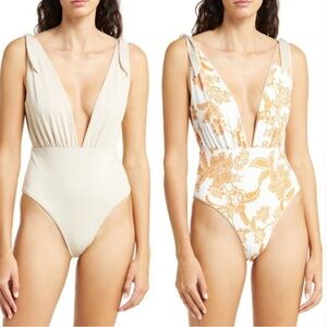 Maaji Nacar Faena Metallic Floral Print Reversible One-Piece Swimsuit Sz M
